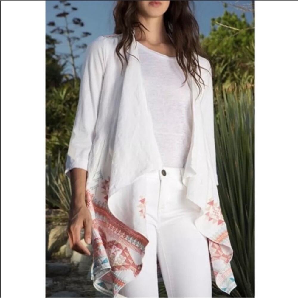 Johnny Was Betty White Cotton Embroidered Draped Front Wrap Top Medium